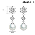 Silver Tone Snowflake White Pearl Look Drop Earrings view 5