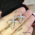 Silver X Cross Pavé CZ Stud Earrings Crisscross Design view 5