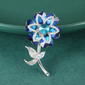 Crystal Flower Brooch In Metal With Layered Faceted Petals And A Silver-Tone Leaf Stem view 2