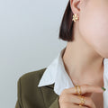 Gold Embossed Five Petal Flower Stud Earrings Pair view 6