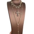 Rhinestone Cross Star Lariat Necklace Set Gold Silver view 5
