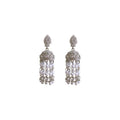 Silver Tone Beaded Chandelier Earrings With Clear Crystals view 5