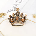 Black Gold Tone Crown Openwork Crystal Metal Brooch Pin view 4