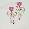 Pink Heart and Multicolor Beaded Tassel Clip Earrings view 1