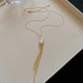 Wire Caged Pearl Tassel Necklaces Earrings Gold Silver view 6