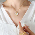 White Enamel Rose Round Disc Pendant Necklace Gold Or Steel view 4