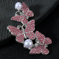 Rhinestone Triple Butterfly Cluster Pendant With Faux Pearl view 8