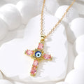 Gold Cross Evil Eye Gemstone Pendant Necklaces 4 Colors view 2