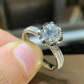 Silver Round CZ Solitaire Ring Pavé Shoulders Gallery view 1