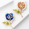 Gold Enamel Flower Stem Rhinestone Brooch Blue Pink view 3