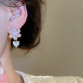 Pink Flower and Heart Crystal Drop Stud Earrings Fashion Jewelry view 3
