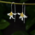 Two-Tone Lily Flower Hook Earrings Silver Petals Gold Center view 1