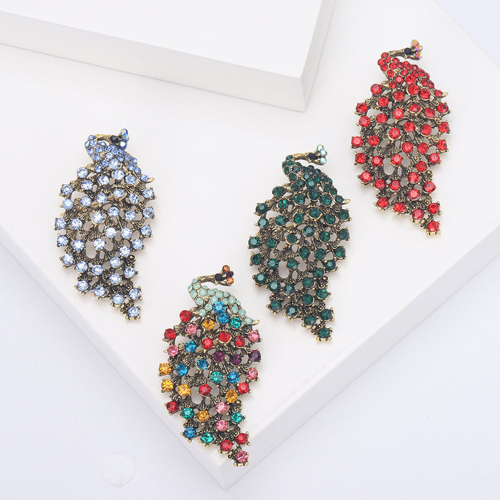 Tapered Peacock Feather Brooch in Four Crystal Colorways