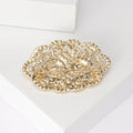 Openwork Oval Crystal Brooch in Gold or Silver Tone view 3