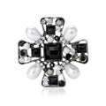 Black Crystal Cross Brooch In 2 Color Variants For Jackets and Scarves view 2