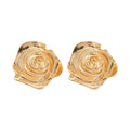 Sculpted Metal Rose Stud Earrings in Gold and Silver Tones view 5
