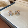 Gold Tone Blue and White Flower Earrings in Two Styles view 6