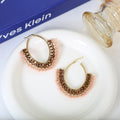 Two Color Hand Beaded Fringe Gold Tone Hoop Earrings view 6