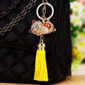 Jeweled Lucky Cat Tassel Keychains in Ten Bright Color Options view 3