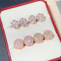 Gold Rose Gold Flower Round Clear Pave Stud Earrings view 4