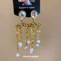 Crystal Chain and Pearl Fringe Earrings Statement Fashion Jewelry view 1
