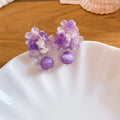 Layered Floral Drop Earrings in Pink Purple and Blue view 7