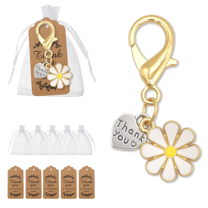 Gold Daisy Thank You Heart Enamel Keychain Lobster Clasp