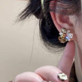 Brown and Clear Crystal Cluster with Pearl Stud Earrings view 3