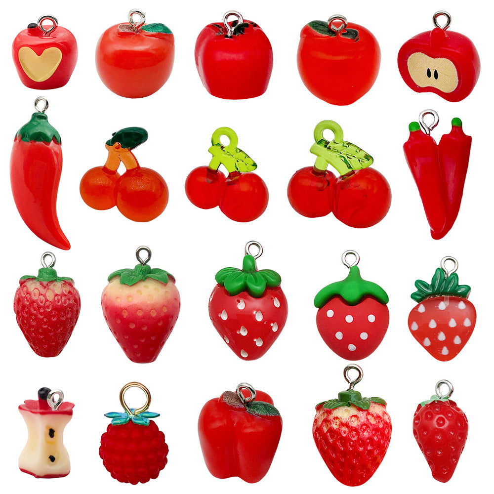 Acrylic Glossy 3D Apple Strawberry Cherry Chili Fruit Charm Pendants for DIY Keychain Jewelry