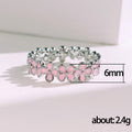 Pink Enamel Five-Petal Flower Eternity Ring In Silver Tone view 5
