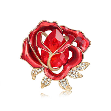 Red Gold Tone Rose Crystal Enamel Two Designs Metal Brooch Pin