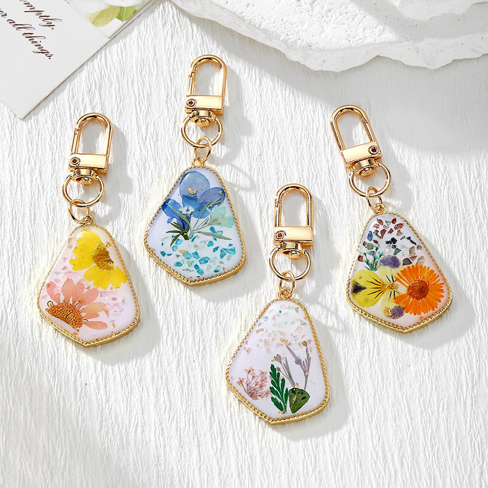 Irregular Pressed Flower Resin Keychains in Six Designs