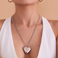 Oversized Two Tone Crystal Heart Pendant Long Necklace view 2