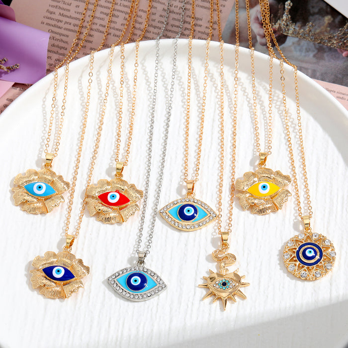 Gold and Silver Tone Crystal Evil Eye Pendant Necklaces in Eight Styles