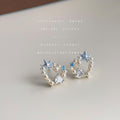 Silver Pearl Heart Blue Star Open Circle Stud Earrings view 4