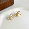 Gold Tone White Triple Flower Cluster Stud Earrings For Women view 4