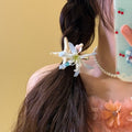 Pink Or Blue Starfish Fabric Flower Crystal Duckbill Hair Clip view 4