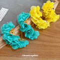 Chiffon Flower C Hoop Earrings in Yellow and Turquoise view 4