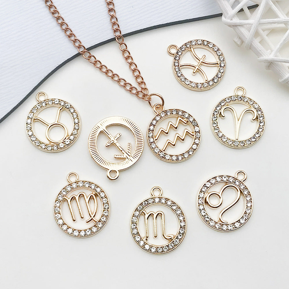 Zinc Alloy Rhinestone Zodiac Sign Charm Pendant for DIY Necklace Earrings Keychain