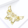 Multicolor Crystal Butterfly Brooch In Gold Tone With Polished Metal Detail view 4