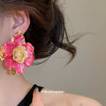Gold Enamel Ruffled Flower Open Cuffs Rings Earrings Multi Colors view 7