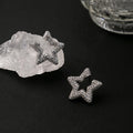 Textured Silver Tone Open Star Statement Stud Earrings view 2