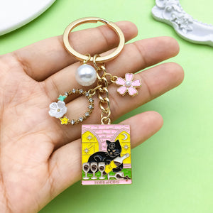Tarot Cat Charm Keychains in Four Colorful Card Designs