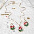 Large Red Flower Teardrop Earrings, Necklace and Coordinated Set view 4