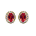Gold Tone Oval Red Center Clear Halo CZ Stud Earrings view 5