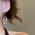 Multicolor Stone Openwork Leaf Drop Hook Earrings Statement Pair view 3