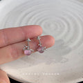 Silver Star Pink Cats Eye Planet Drop Earrings Bow Accents view 2