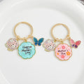 Gold Tone Enamel Flower Butterfly Charm Keychain With Mother's Day Pendant view 3