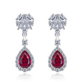 Pear-Shaped Halo Floral Cluster Long Earrings In Four Colors view 5