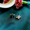 Silver Tone Five-Petal Pave CZ Flower Stud Earrings view 4